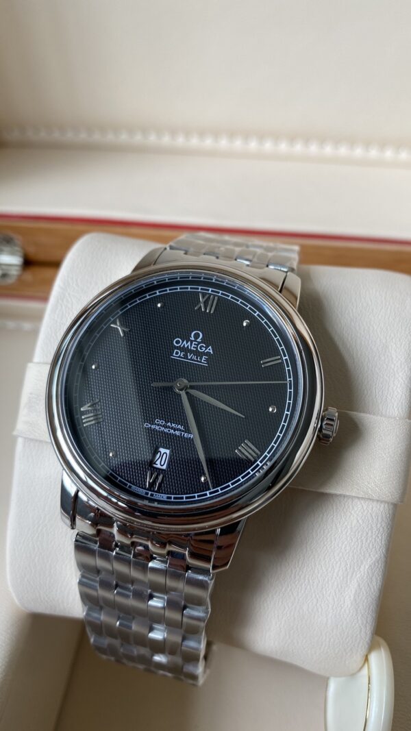 OMEGA De Ville Prestige 39.5mm SS A+ Factory 1:1 Best Edition Black Granular Dial Silver Markers on Stainless Steel Strap A2500 - Best Replica Watches Store For Sale!