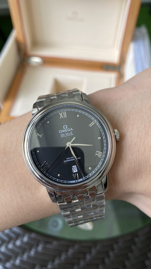 OMEGA De Ville Prestige 39.5mm SS A+ Factory 1:1 Best Edition Black Granular Dial Silver Markers on Stainless Steel Strap A2500 - Best Replica Watches Store For Sale!