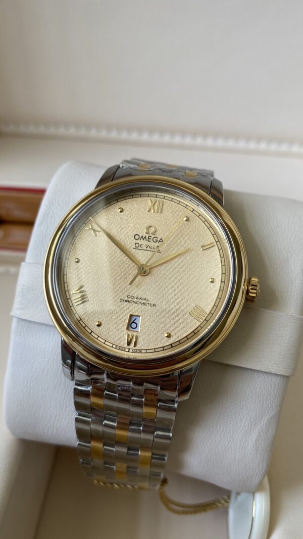 OMEGA De Ville Prestige 39.5mm YG/SS A+ Factory 1:1 Best Edition Yellow Granular Dial YG Markers on Stainless Steel Strap A2500 - Best Replica Watches Store For Sale!