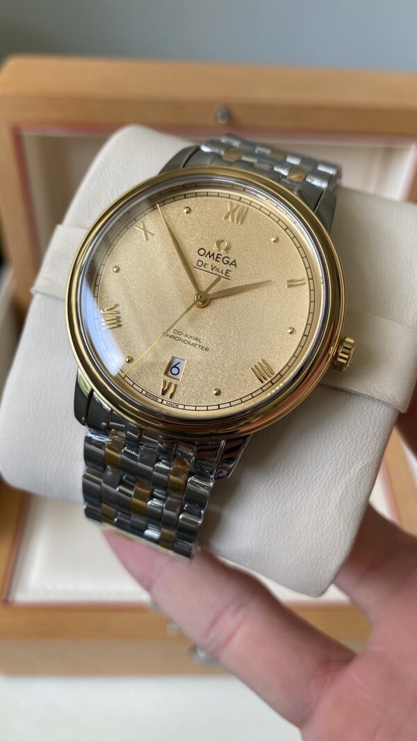 OMEGA De Ville Prestige 39.5mm YG/SS A+ Factory 1:1 Best Edition Yellow Granular Dial YG Markers on Stainless Steel Strap A2500 - Best Replica Watches Store For Sale!