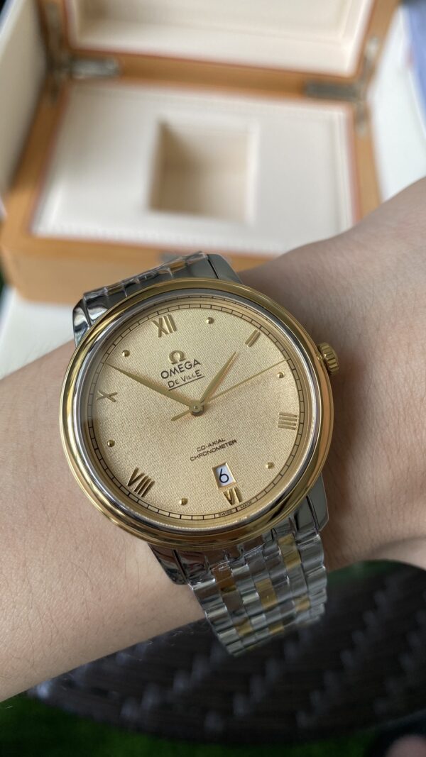 OMEGA De Ville Prestige 39.5mm YG/SS A+ Factory 1:1 Best Edition Yellow Granular Dial YG Markers on Stainless Steel Strap A2500 - Best Replica Watches Store For Sale!