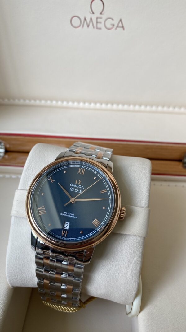 OMEGA De Ville Prestige 39.5mm RG/SS A+ Factory 1:1 Best Edition Blue Granular Dial RG Markers on Stainless Steel Strap A2500 - Best Replica Watches Store For Sale!