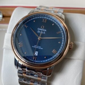 OMEGA De Ville Prestige 39.5mm RG/SS A+ Factory 1:1 Best Edition Blue Granular Dial RG Markers on Stainless Steel Strap A2500 - Best Replica Watches Store For Sale!