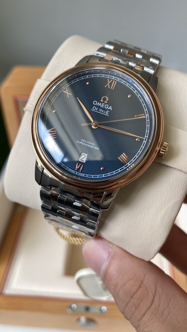 OMEGA De Ville Prestige 39.5mm RG/SS A+ Factory 1:1 Best Edition Blue Granular Dial RG Markers on Stainless Steel Strap A2500 - Best Replica Watches Store For Sale!