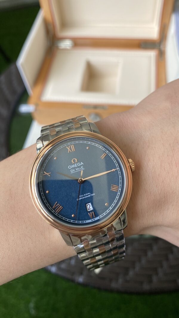 OMEGA De Ville Prestige 39.5mm RG/SS A+ Factory 1:1 Best Edition Blue Granular Dial RG Markers on Stainless Steel Strap A2500 - Best Replica Watches Store For Sale!