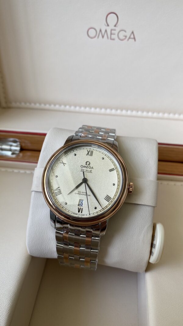 OMEGA De Ville Prestige 39.5mm RG/SS A+ Factory 1:1 Best Edition Yellow Granular Dial RG Markers on Stainless Steel Strap A2500 - Best Replica Watches Store For Sale!