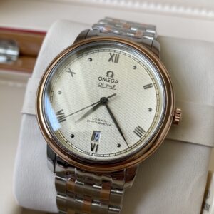 OMEGA De Ville Prestige 39.5mm RG/SS A+ Factory 1:1 Best Edition Yellow Granular Dial RG Markers on Stainless Steel Strap A2500 - Best Replica Watches Store For Sale!