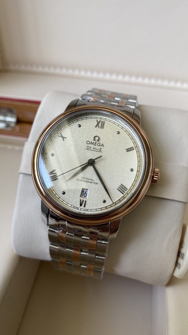 OMEGA De Ville Prestige 39.5mm RG/SS A+ Factory 1:1 Best Edition Yellow Granular Dial RG Markers on Stainless Steel Strap A2500 - Best Replica Watches Store For Sale!