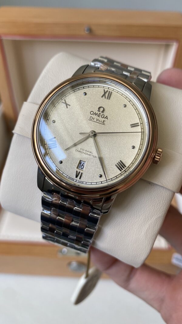 OMEGA De Ville Prestige 39.5mm RG/SS A+ Factory 1:1 Best Edition Yellow Granular Dial RG Markers on Stainless Steel Strap A2500 - Best Replica Watches Store For Sale!