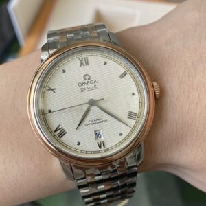 OMEGA De Ville Prestige 39.5mm RG/SS A+ Factory 1:1 Best Edition Yellow Granular Dial RG Markers on Stainless Steel Strap A2500 - Best Replica Watches Store For Sale!