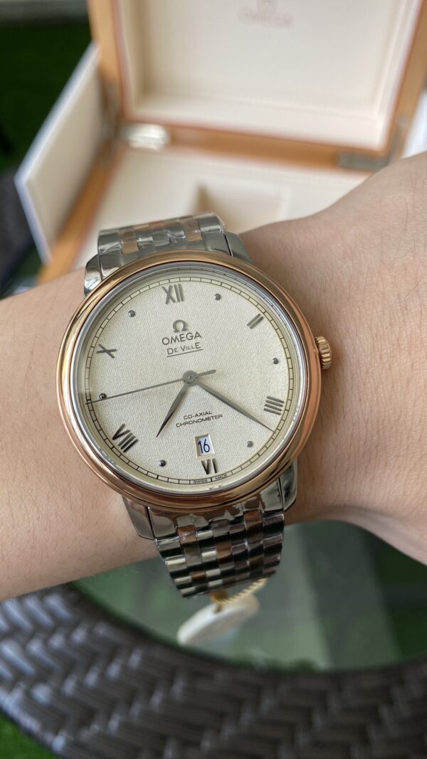 OMEGA De Ville Prestige 39.5mm RG/SS A+ Factory 1:1 Best Edition Yellow Granular Dial RG Markers on Stainless Steel Strap A2500 - Best Replica Watches Store For Sale!