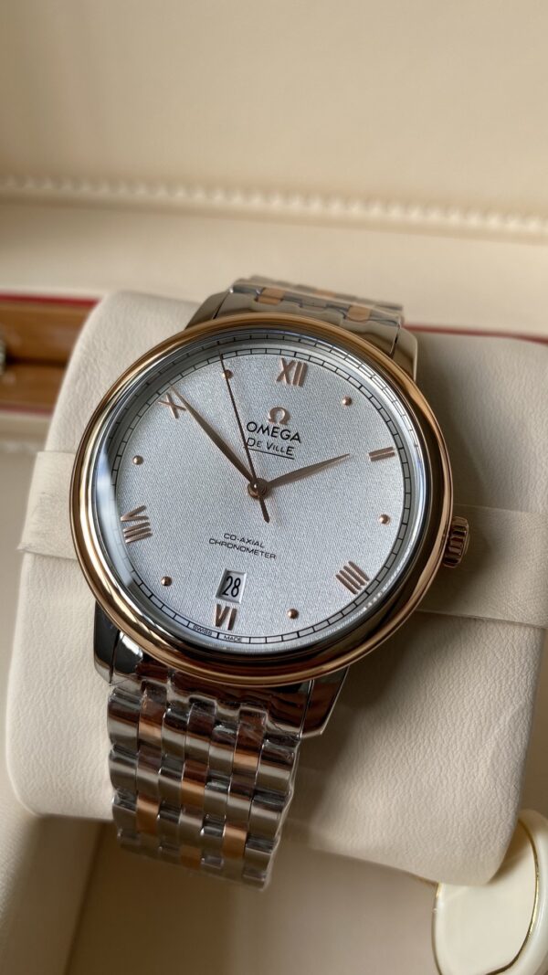 OMEGA De Ville Prestige 39.5mm YG/SS A+ Factory 1:1 Best Edition White Granular Dial YG Markers on Stainless Steel Strap A2500 - Best Replica Watches Store For Sale!