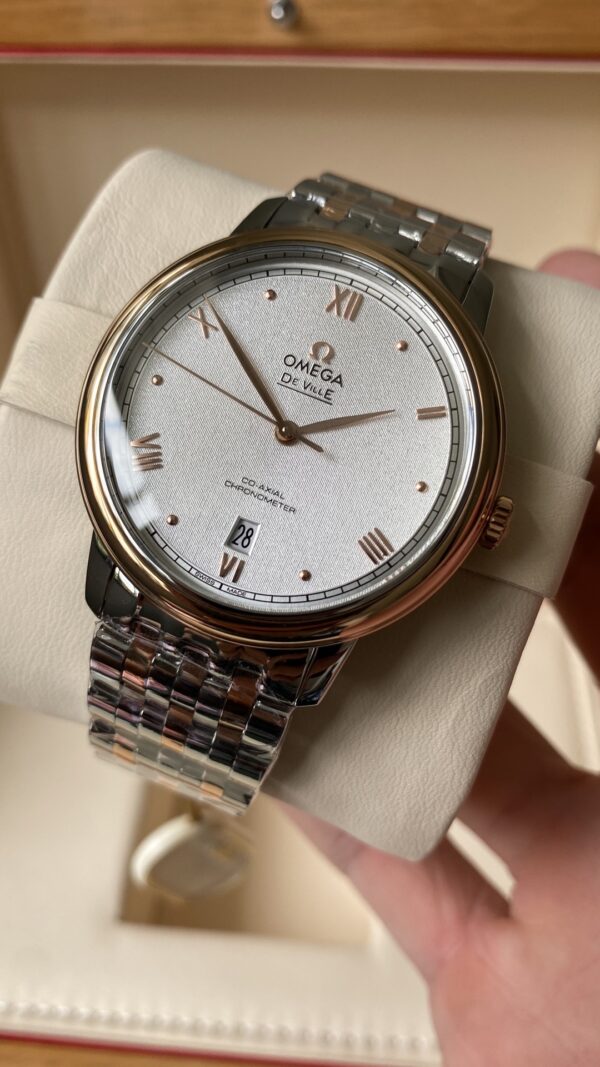 OMEGA De Ville Prestige 39.5mm YG/SS A+ Factory 1:1 Best Edition White Granular Dial YG Markers on Stainless Steel Strap A2500 - Best Replica Watches Store For Sale!