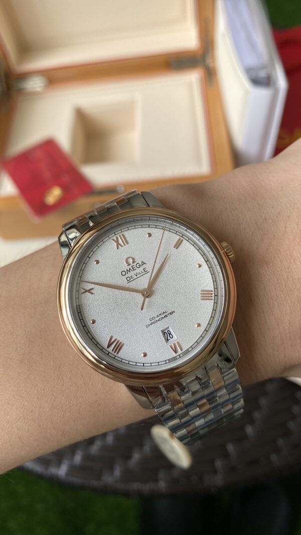 OMEGA De Ville Prestige 39.5mm YG/SS A+ Factory 1:1 Best Edition White Granular Dial YG Markers on Stainless Steel Strap A2500 - Best Replica Watches Store For Sale!