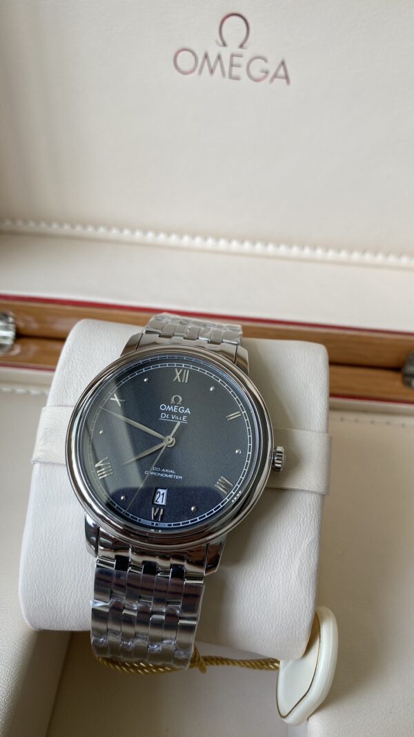 OMEGA De Ville Prestige 39.5mm SS A+ Factory 1:1 Best Edition Black Granular Dial Silver Markers on Stainless Steel Strap A2500 - Best Replica Watches Store For Sale!