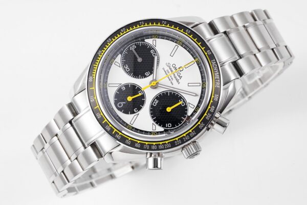 OMEGA Speedmaster Racing Master SS HKF Factory 1:1 Best Edition White/Black Dial on SS Bracelet A7750 - Best Replica Watches Store For Sale!