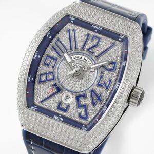 Franck MullerFranck Muller Vanguard V45 SS ABF Factory Best Edition Blue Full Diamonds Dial on Blue Leather Strap A2824 - Best Replica Watches Store For Sale!