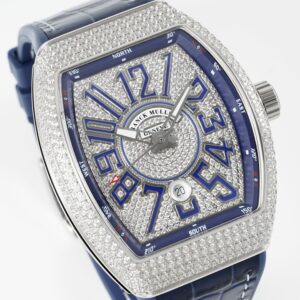 Franck MullerFranck Muller Vanguard V45 SS ABF Factory Best Edition Blue Full Diamonds Dial on Blue Leather Strap A2824 - Best Replica Watches Store For Sale!