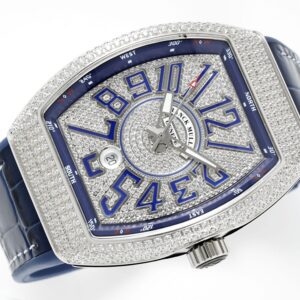 Franck MullerFranck Muller Vanguard V45 SS ABF Factory Best Edition Blue Full Diamonds Dial on Blue Leather Strap A2824 - Best Replica Watches Store For Sale!