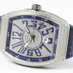 Franck MullerFranck Muller Vanguard V45 SS ABF Factory Best Edition Blue Full Diamonds Dial on Blue Leather Strap A2824 - Best Replica Watches Store For Sale!
