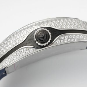 Franck MullerFranck Muller Vanguard V45 SS ABF Factory Best Edition Blue Full Diamonds Dial on Blue Leather Strap A2824 - Best Replica Watches Store For Sale!