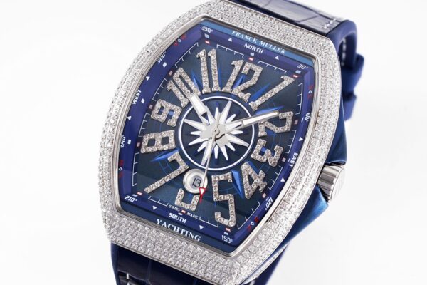Franck Muller Vanguard V45 SS OXF ABF Factory Best Edition Blue Textured Dial White Markers on Blue Gummy Strap A2824 - Best Replica Watches Store For Sale!