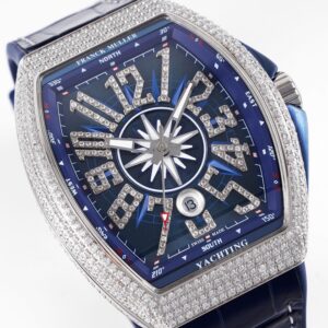 Franck Muller Vanguard V45 SS OXF ABF Factory Best Edition Blue Textured Dial White Markers on Blue Gummy Strap A2824 - Best Replica Watches Store For Sale!