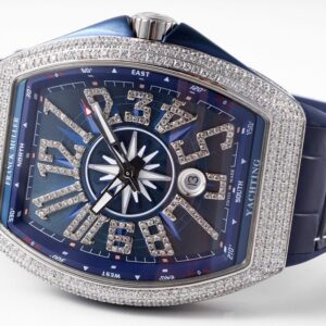 Franck Muller Vanguard V45 SS OXF ABF Factory Best Edition Blue Textured Dial White Markers on Blue Gummy Strap A2824 - Best Replica Watches Store For Sale!