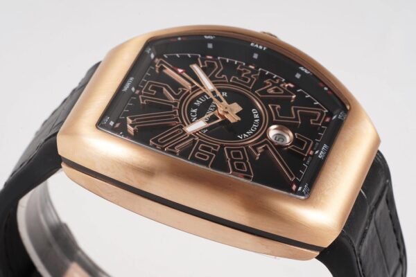 Franck Muller Vanguard V45 RG ABF Factory Best Edition Black Dial With Rose Glod Numeral Markers on Black Leather Strap A2824 - Best Replica Watches Store For Sale!