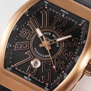 Franck Muller Vanguard V45 RG ABF Factory Best Edition Black Dial With Rose Glod Numeral Markers on Black Leather Strap A2824 - Best Replica Watches Store For Sale!