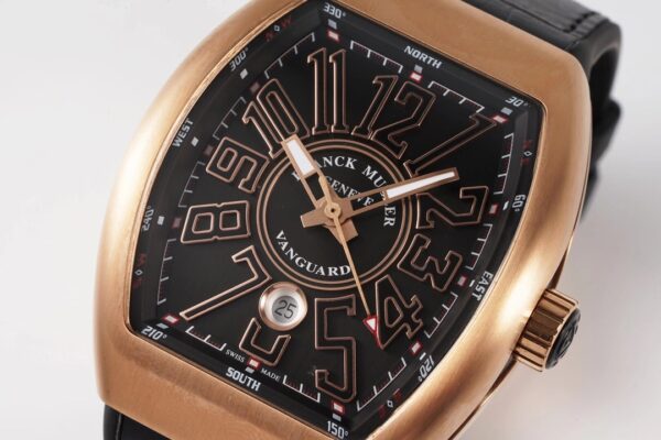 Franck Muller Vanguard V45 RG ABF Factory Best Edition Black Dial With Rose Glod Numeral Markers on Black Leather Strap A2824 - Best Replica Watches Store For Sale!
