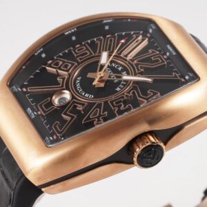 Franck Muller Vanguard V45 RG ABF Factory Best Edition Black Dial With Rose Glod Numeral Markers on Black Leather Strap A2824 - Best Replica Watches Store For Sale!