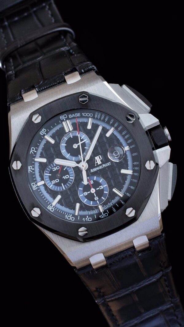 AP Royal Oak Offshore 44mm SS APF Factory 1:1 Best Edition Black Checkered Dial Ceramic Bezel on Black Leather Strap A3126 - Best Replica Watches Store For Sale!