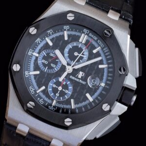 AP Royal Oak Offshore 44mm SS APF Factory 1:1 Best Edition Black Checkered Dial Ceramic Bezel on Black Leather Strap A3126 - Best Replica Watches Store For Sale!