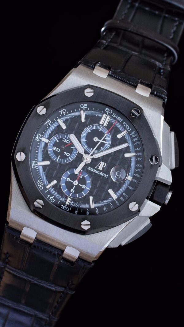 AP Royal Oak Offshore 44mm SS APF Factory 1:1 Best Edition Black Checkered Dial Ceramic Bezel on Black Leather Strap A3126 - Best Replica Watches Store For Sale!