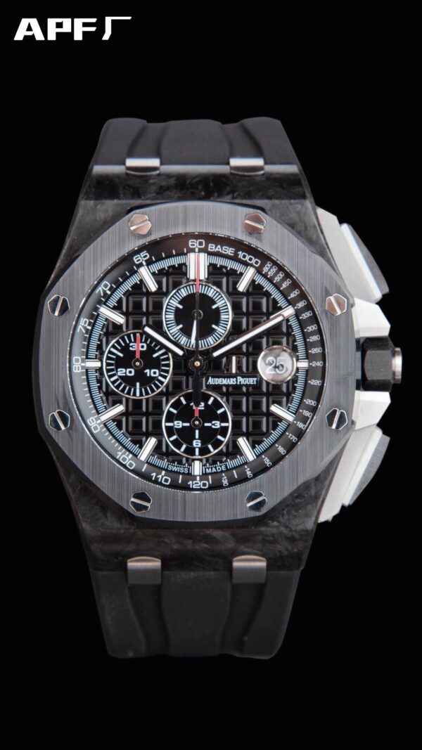 AP Royal Oak Offshore 44mm Black Carbon Fiber APF Factory 1:1 Best Edition Black Dial on Rubber Strap A3126 - Best Replica Watches Store For Sale!