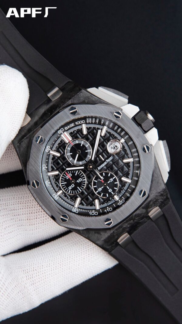 AP Royal Oak Offshore 44mm Black Carbon Fiber APF Factory 1:1 Best Edition Black Dial on Rubber Strap A3126 - Best Replica Watches Store For Sale!