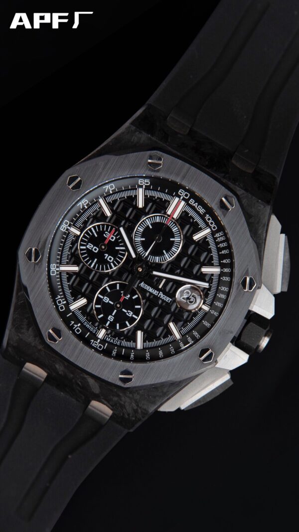 AP Royal Oak Offshore 44mm Black Carbon Fiber APF Factory 1:1 Best Edition Black Dial on Rubber Strap A3126 - Best Replica Watches Store For Sale!