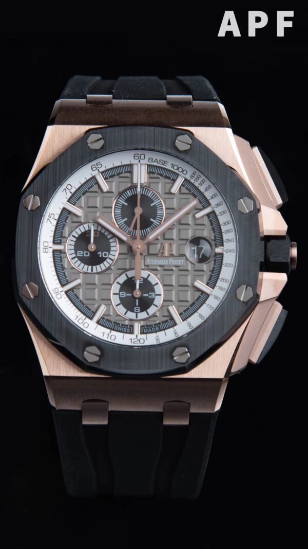 AP Royal Oak Offshore 44mm RG Ceramic Bezel APF Factory 1:1 Best Edition Grey Dial on Rubber Strap A3126 - Best Replica Watches Store For Sale!