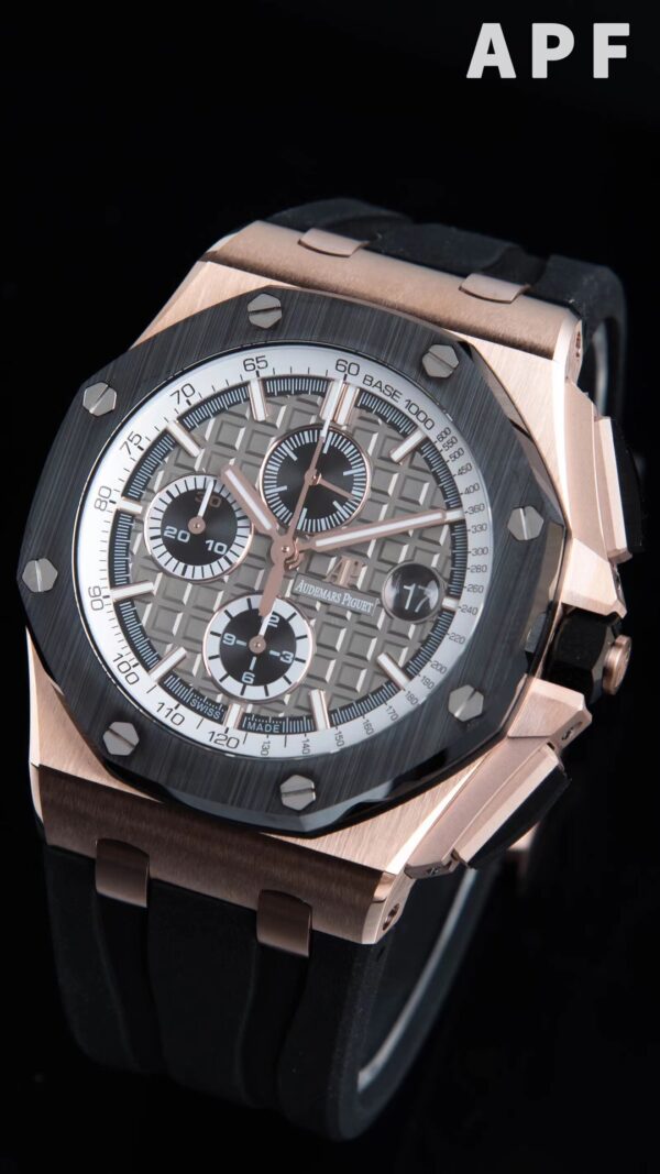 AP Royal Oak Offshore 44mm RG Ceramic Bezel APF Factory 1:1 Best Edition Grey Dial on Rubber Strap A3126 - Best Replica Watches Store For Sale!