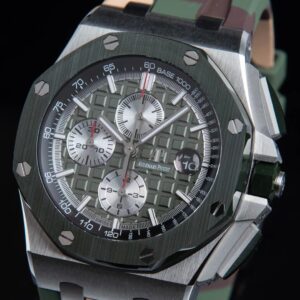 AP Royal Oak Offshore 44mm SS Green Ceramic Bezel APF Factory 1:1 Best Edition Green/Silver Dial on Camo Rubber Strap A7750 - Best Replica Watches Store For Sale!
