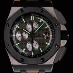 AP Royal Oak Offshore 44mm SS Green Ceramic Bezel APF Factory 1:1 Best Edition Green/Silver Dial on Camo Rubber Strap A7750 - Best Replica Watches Store For Sale!