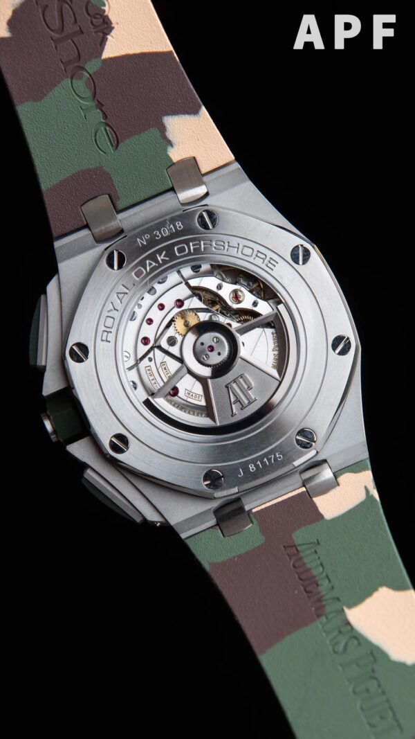 AP Royal Oak Offshore 44mm SS Green Ceramic Bezel APF Factory 1:1 Best Edition Green/Silver Dial on Camo Rubber Strap A7750 - Best Replica Watches Store For Sale!