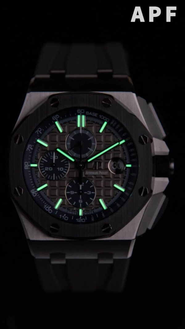 AP Royal Oak Offshore 44mm SS Black Ceramic Bezel APF Factory 1:1 Best Edition Gray/Blue Dial on Gray Rubber Strap A3126 - Best Replica Watches Store For Sale!