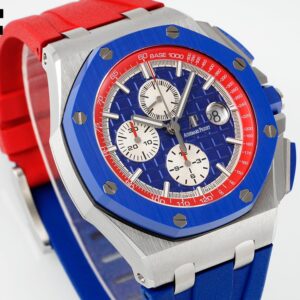 AP Royal Oak Offshore 44mm Blue Ceramic Bezel APF Factory 1:1 Best Edition Blue/Red Dial on Blue/Red Rubber Strap A3126 - Best Replica Watches Store For Sale!