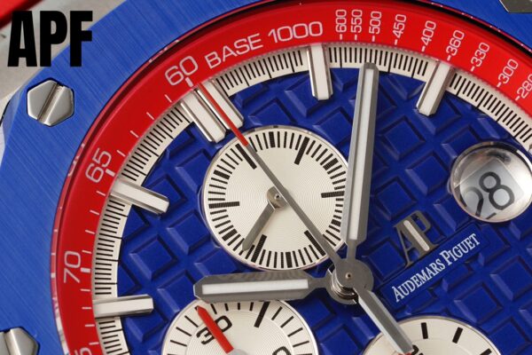 AP Royal Oak Offshore 44mm Blue Ceramic Bezel APF Factory 1:1 Best Edition Blue/Red Dial on Blue/Red Rubber Strap A3126 - Best Replica Watches Store For Sale!