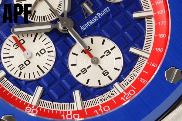 AP Royal Oak Offshore 44mm Blue Ceramic Bezel APF Factory 1:1 Best Edition Blue/Red Dial on Blue/Red Rubber Strap A3126 - Best Replica Watches Store For Sale!