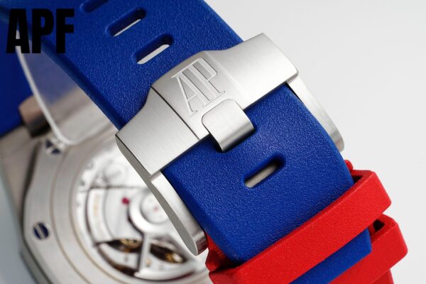 AP Royal Oak Offshore 44mm Blue Ceramic Bezel APF Factory 1:1 Best Edition Blue/Red Dial on Blue/Red Rubber Strap A3126 - Best Replica Watches Store For Sale!