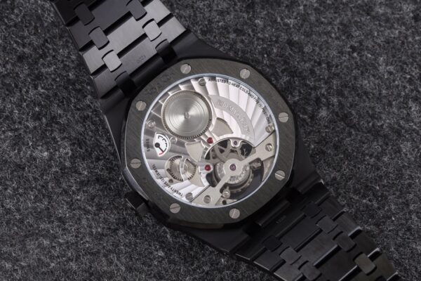 AP Royal Oak PVD Tourbillon R8 Factory Best Edition Black Sunburst Tapisserie Dial  V3 - Best Replica Watches Store For Sale!