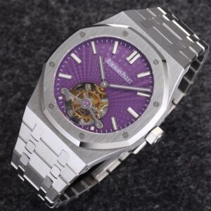 AP Royal Oak 2018 SIHH SS Tourbillon R8 Factory Purple Sunburst Tapisserie Dial on SS Bracelet V3 - Best Replica Watches Store For Sale!